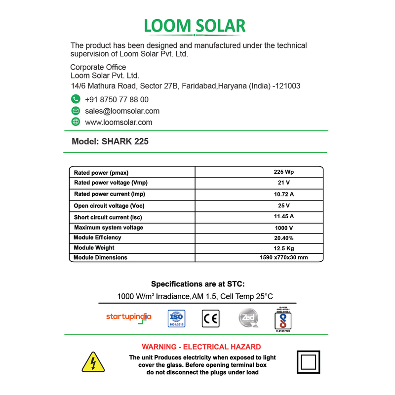 Loom Solar Mono PERC, Half Cut 225Wp, 12V Solar Panel for Inverter Battery Charging