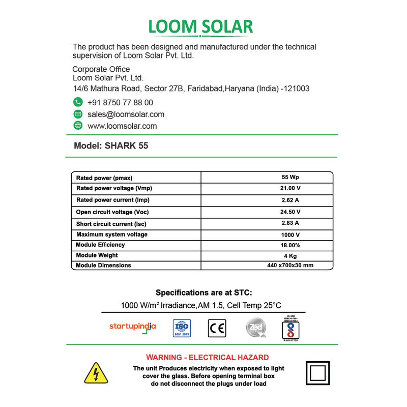 Loom Solar Mono Perc, Half Cut 55 Watt, 12V Portable Solar Panel for Home Lighting System & DIY Projects